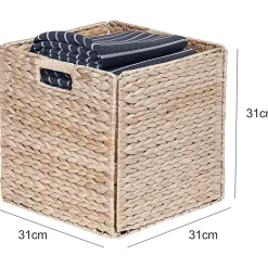 Lot de 8 paniers pliables en jacinthe d'eau naturelle 31 x 31 x 31 cm
