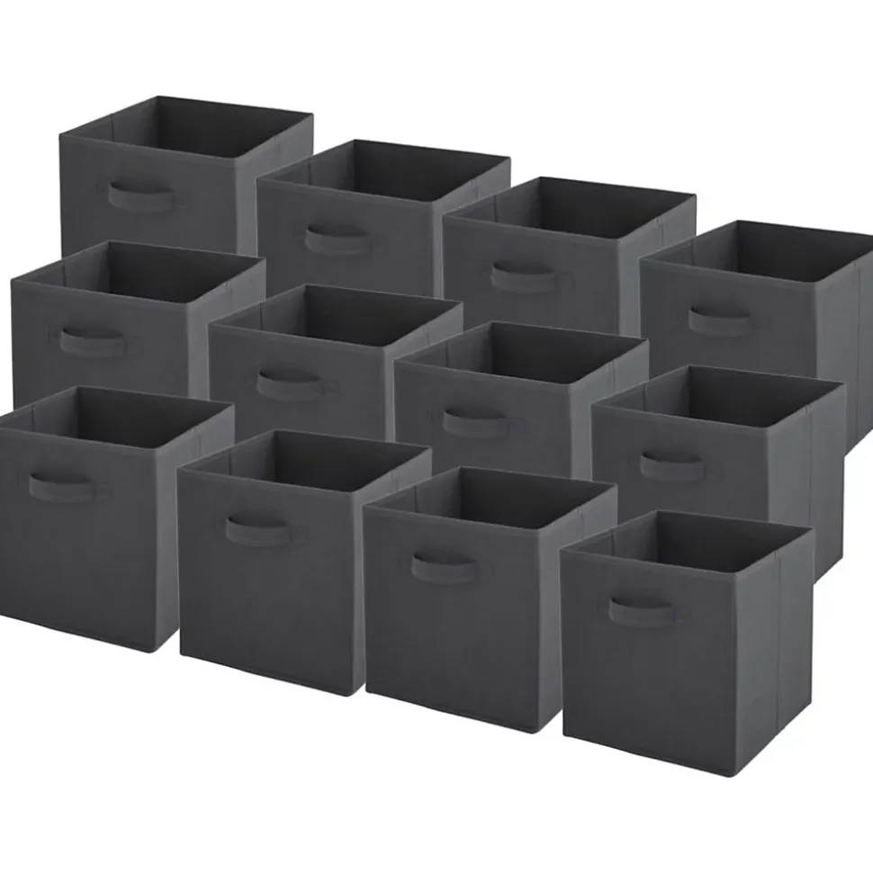 Lot de 12 paniers pliables en tissu gris anthracite 31 x 31 x 31 cm