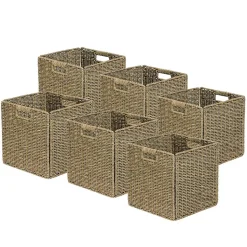 Lot de 6 paniers pliables en jonc de mer naturel 31 x 31 x 31 cm
