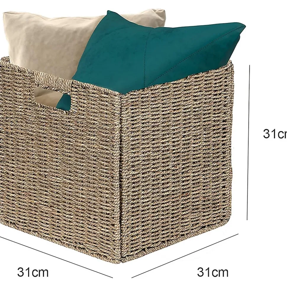Lot de 6 paniers pliables en jonc de mer naturel 31 x 31 x 31 cm