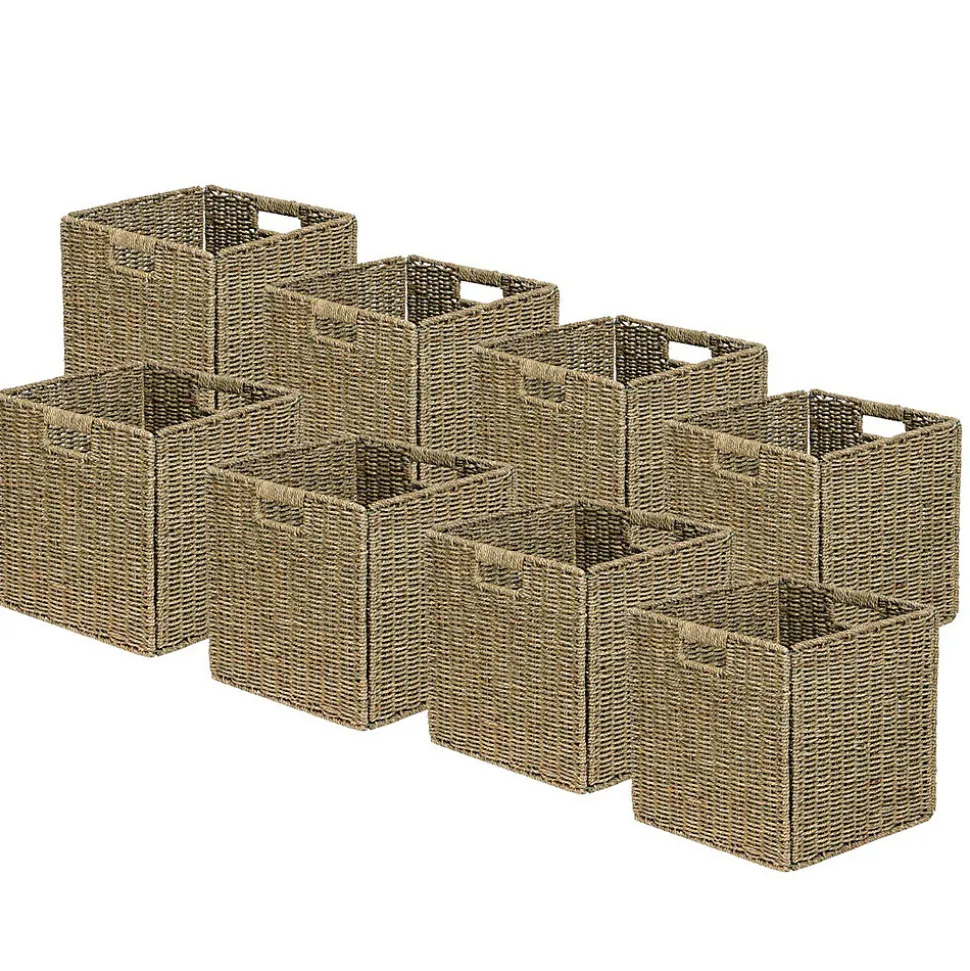 Lot de 8 paniers pliables en jonc de mer naturel 31 x 31 x 31 cm
