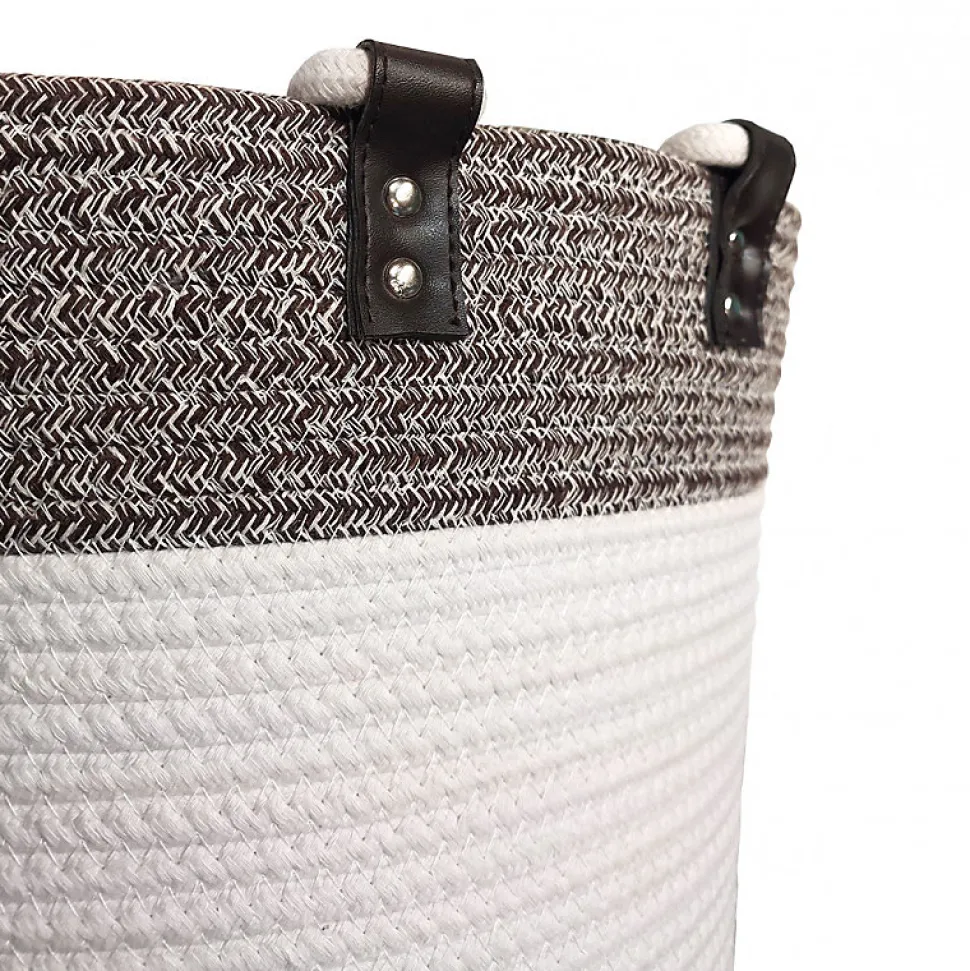 Lot de 4 paniers rond en corde de coton marron et blanc - COTON