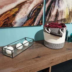 Lot de 4 paniers rond en corde de coton marron et blanc - COTON