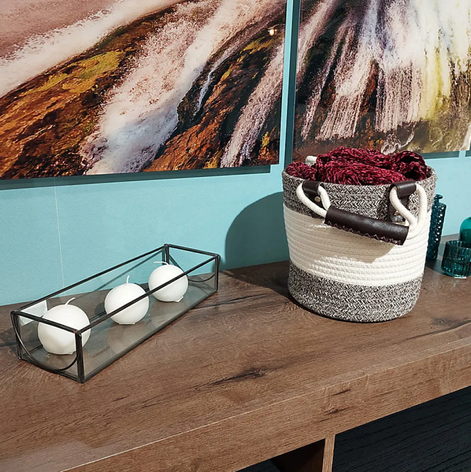 Lot de 4 paniers rond en corde de coton marron et blanc - COTON