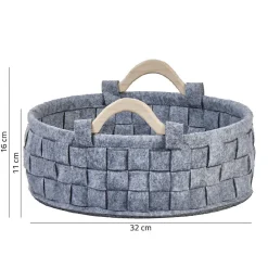 Lot de 2 paniers ronds 32 cm en feutre gris et anses bois - JUAN 9787