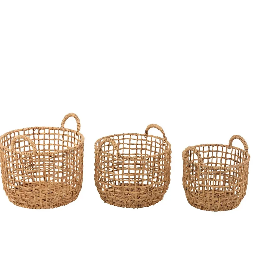 Lot de 3 paniers ronds en jacinthe d'eau
