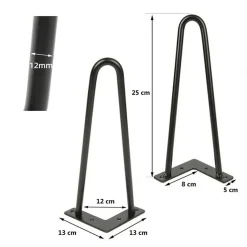 Lot de 4 pieds de meuble H.25 cm x L.12 cm filaire en métal noir mat