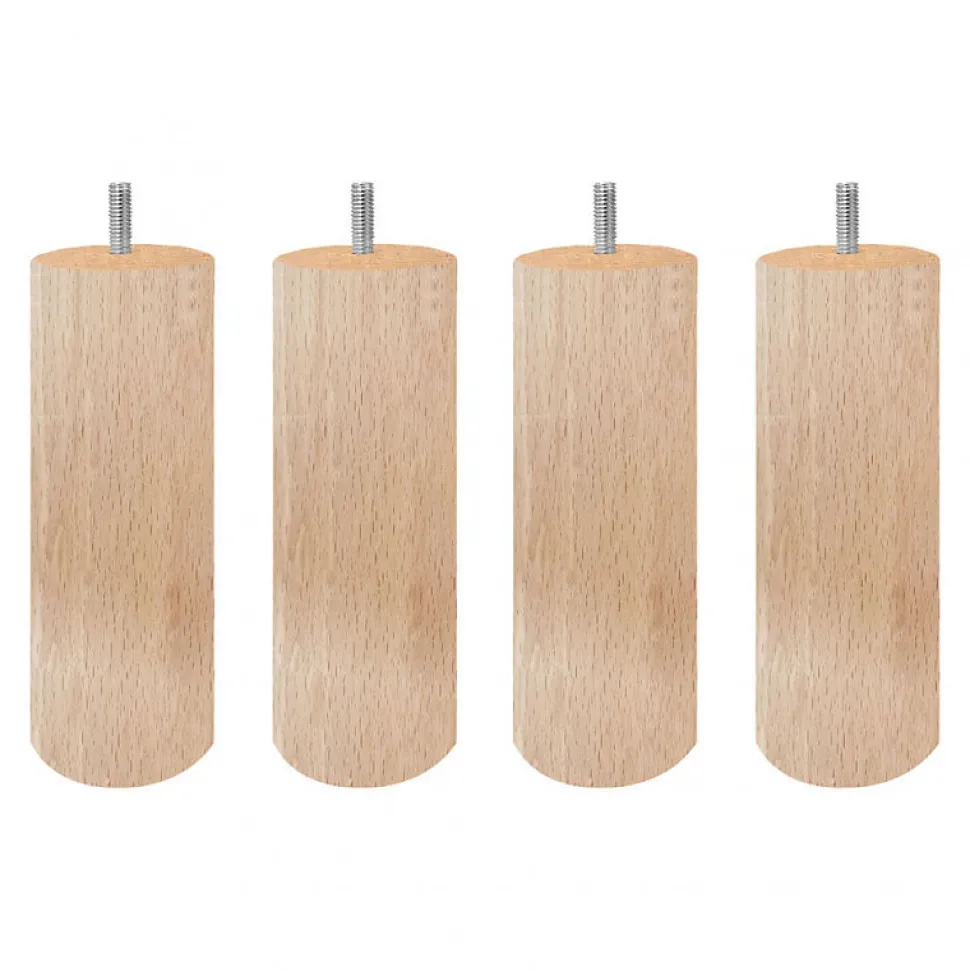 Lot de 4 pieds de meuble 15x6 rond en bois de hêtre - PIEDS DE LIT