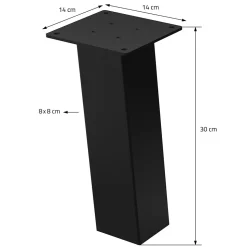 Lot de 4 pieds de table ML-Design H30 cm noir brillant inclinés 96 degrés en acier profil 8x8 cm design I
