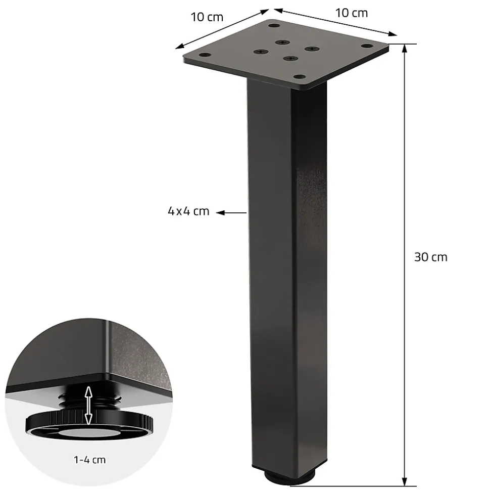Lot de 4 pieds de table ML-Design H30 cm en acier industriel profil 4x4 cm I-design à vis réglables