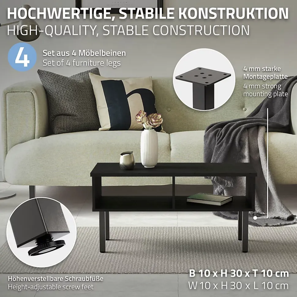 Lot de 4 pieds de table ML-Design H30 cm en acier industriel profil 4x4 cm I-design à vis réglables