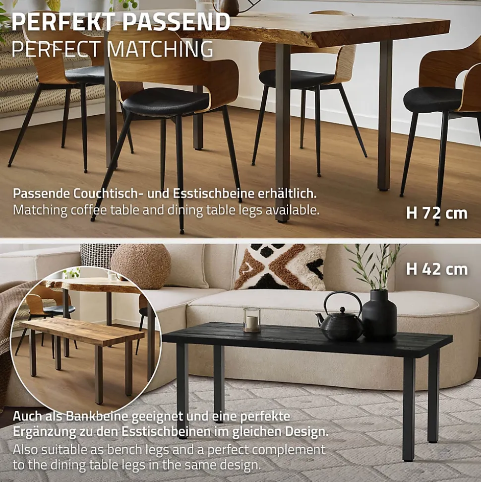 Lot de 4 pieds de table ML-Design H30 cm en acier industriel profil 4x4 cm I-design à vis réglables