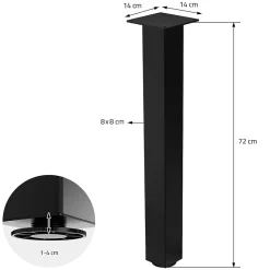 Lot de 4 pieds de table ML-Design H72 cm noir brillant en acier profil carré 8x8 cm I-design