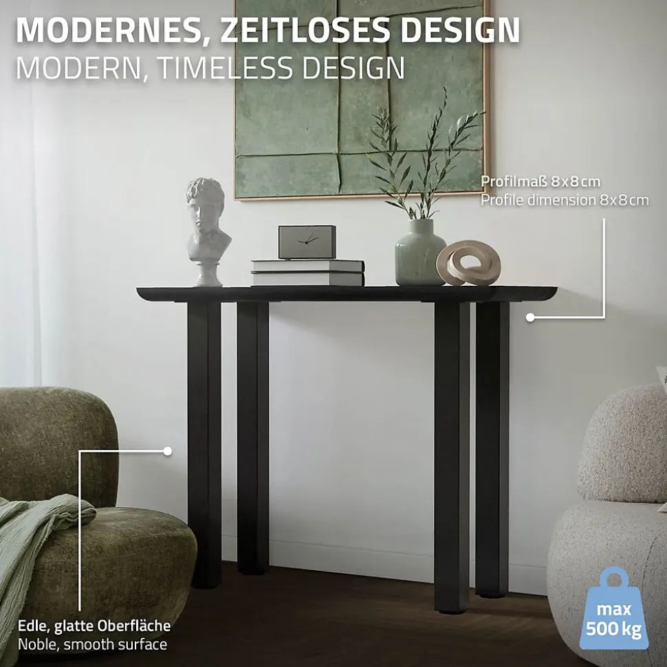 Lot de 4 pieds de table ML-Design H90 cm gris foncé en acier industriel profil carré 8x8 cm I-design