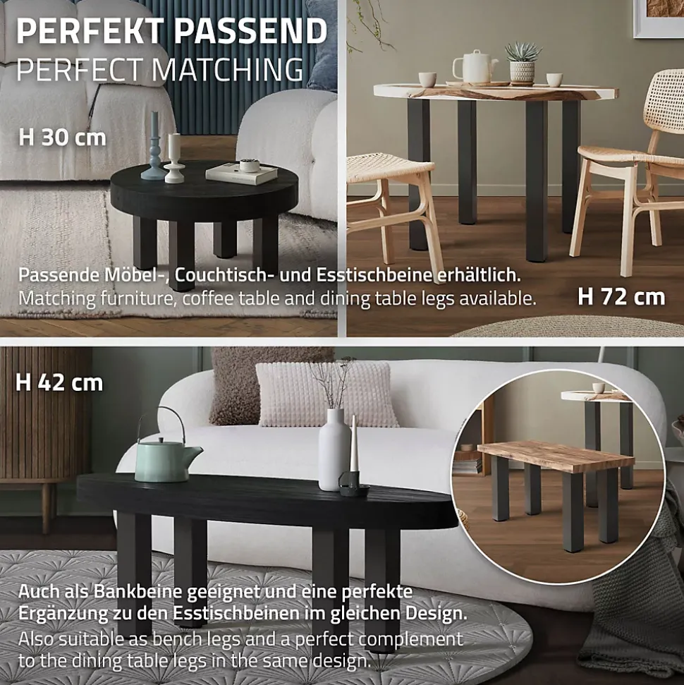 Lot de 4 pieds de table ML-Design H90 cm gris foncé en acier industriel profil carré 8x8 cm I-design