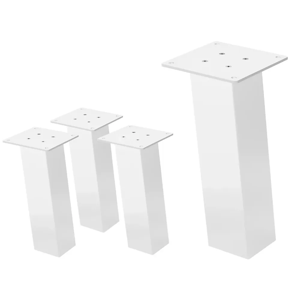 Lot de 4 pieds de table ML-Design H30 cm blanc brillant inclinés 96 degrés en acier profil 8x8 cm design I