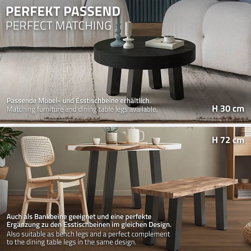 Lot de 4 pieds de table ML-Design H42 cm gris foncé inclinés en acier profil 8x8 cm design I