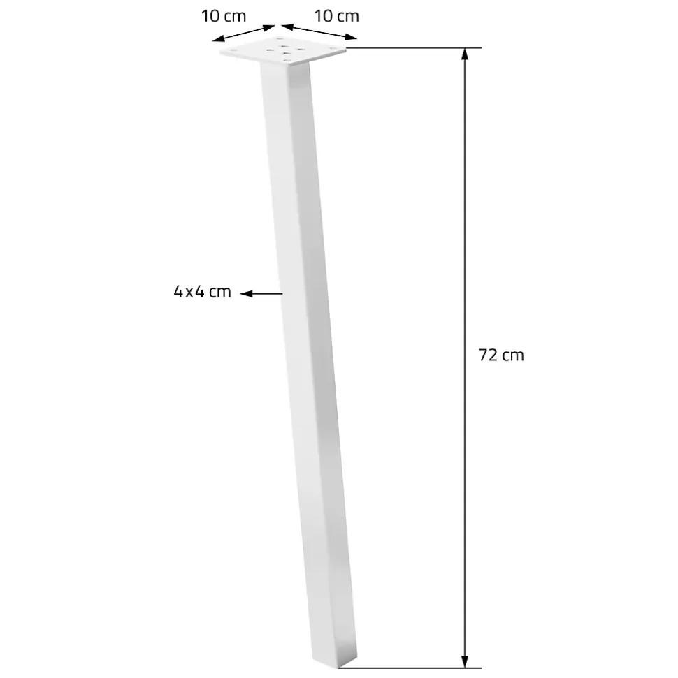 Lot de 4 pieds de table ML-Design H72 cm blanc brillant inclinés en acier profil 4x4 cm design I