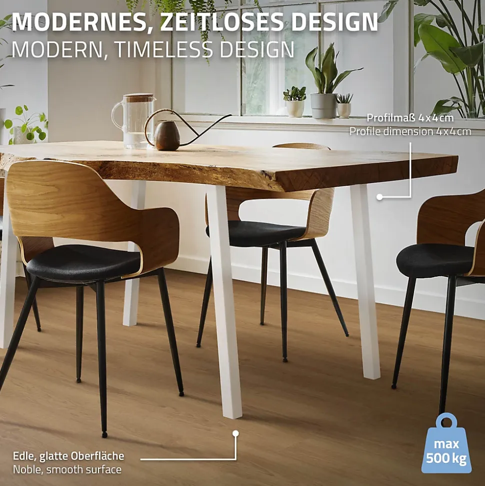 Lot de 4 pieds de table ML-Design H72 cm blanc brillant inclinés en acier profil 4x4 cm design I