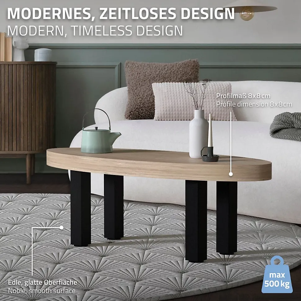 Lot de 4 pieds de table ML-Design H42 cm noir brillant en acier profil carré 8x8 cm I-design