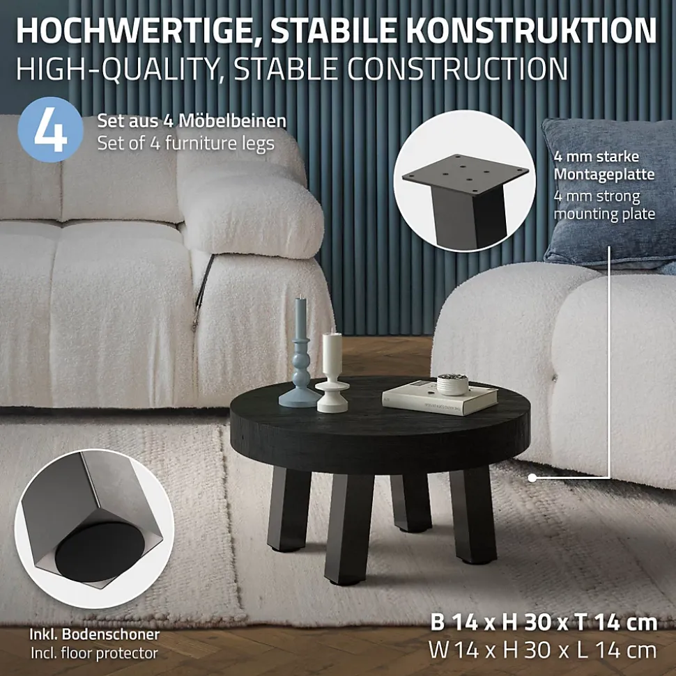 Lot de 4 pieds de table ML-Design H30 cm gris foncé inclinés 96 degrés en acier profil 8x8 cm design I