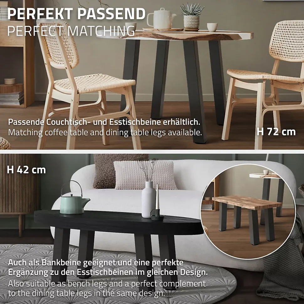 Lot de 4 pieds de table ML-Design H30 cm gris foncé inclinés 96 degrés en acier profil 8x8 cm design I