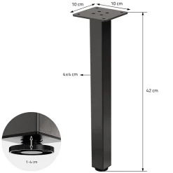 Lot de 4 pieds de table ML-Design H42 cm en acier industriel profil 4x4 cm I-design à vis réglables