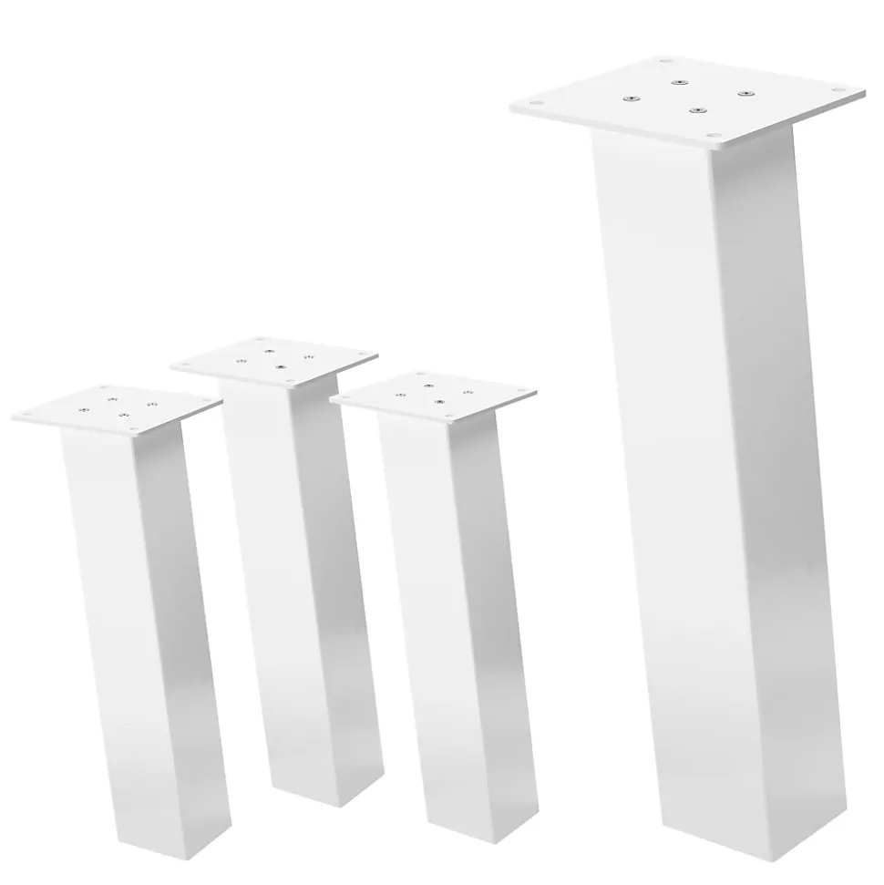 Lot de 4 pieds de table ML-Design H42 cm blanc brillant inclinés en acier profil 8x8 cm design I
