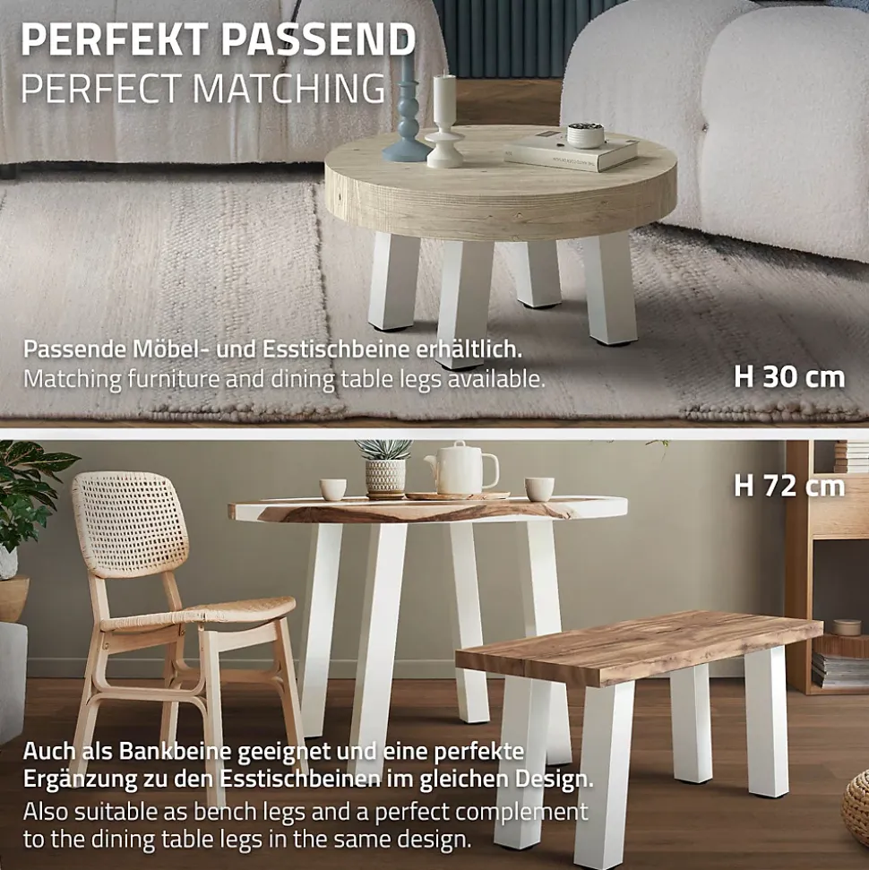 Lot de 4 pieds de table ML-Design H42 cm blanc brillant inclinés en acier profil 8x8 cm design I