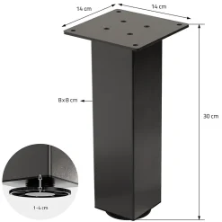 Lot de 4 pieds de table ML-Design H30 cm gris foncé en acier industriel profil carré 8x8 cm I-design