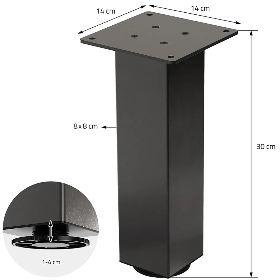 Lot de 4 pieds de table ML-Design H30 cm gris foncé en acier industriel profil carré 8x8 cm I-design