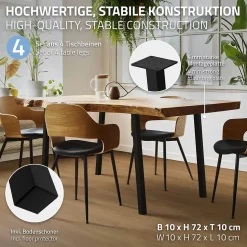 Lot de 4 pieds de table ML-Design H72 cm noir brillant inclinés en acier profil 4x4 cm design I