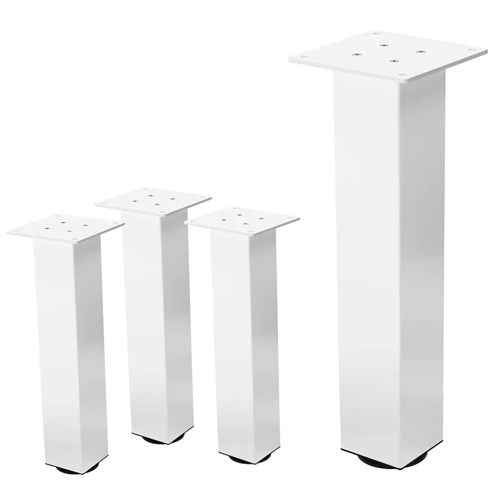 Lot de 4 pieds de table ML-Design H42 cm blanc brillant en acier profil carré 8x8 cm I-design