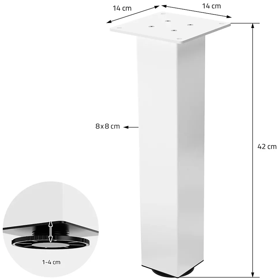 Lot de 4 pieds de table ML-Design H42 cm blanc brillant en acier profil carré 8x8 cm I-design
