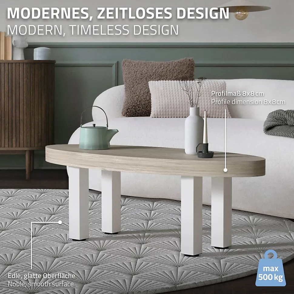 Lot de 4 pieds de table ML-Design H42 cm blanc brillant en acier profil carré 8x8 cm I-design