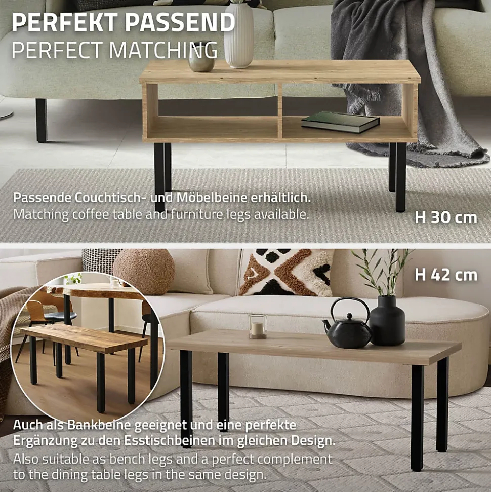 Lot de 4 pieds de table ML-Design H72 cm noir brillant en acier profil carré 4x4 cm I-design