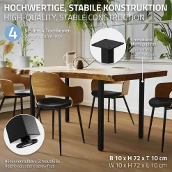 Lot de 4 pieds de table ML-Design H72 cm noir brillant en acier profil carré 4x4 cm I-design