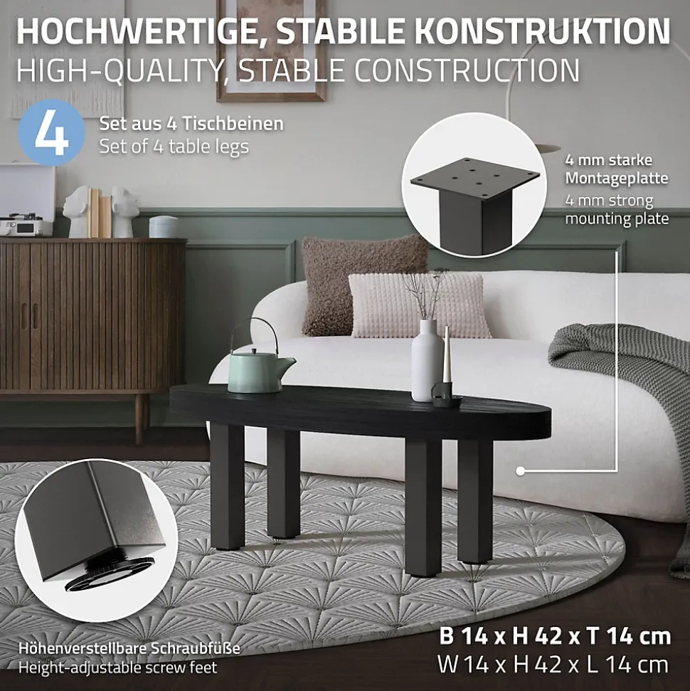 Lot de 4 pieds de table ML-Design H42 cm gris foncé en acier industriel profil carré 8x8 cm I-design