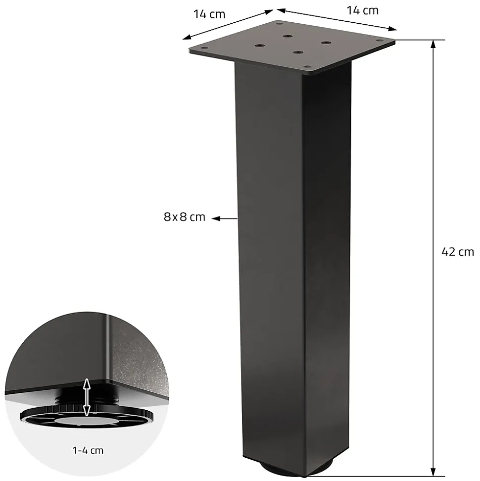 Lot de 4 pieds de table ML-Design H42 cm gris foncé en acier industriel profil carré 8x8 cm I-design