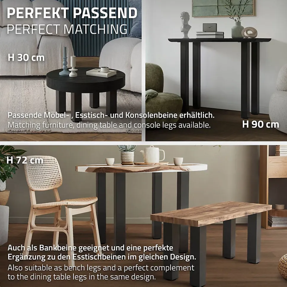 Lot de 4 pieds de table ML-Design H42 cm gris foncé en acier industriel profil carré 8x8 cm I-design