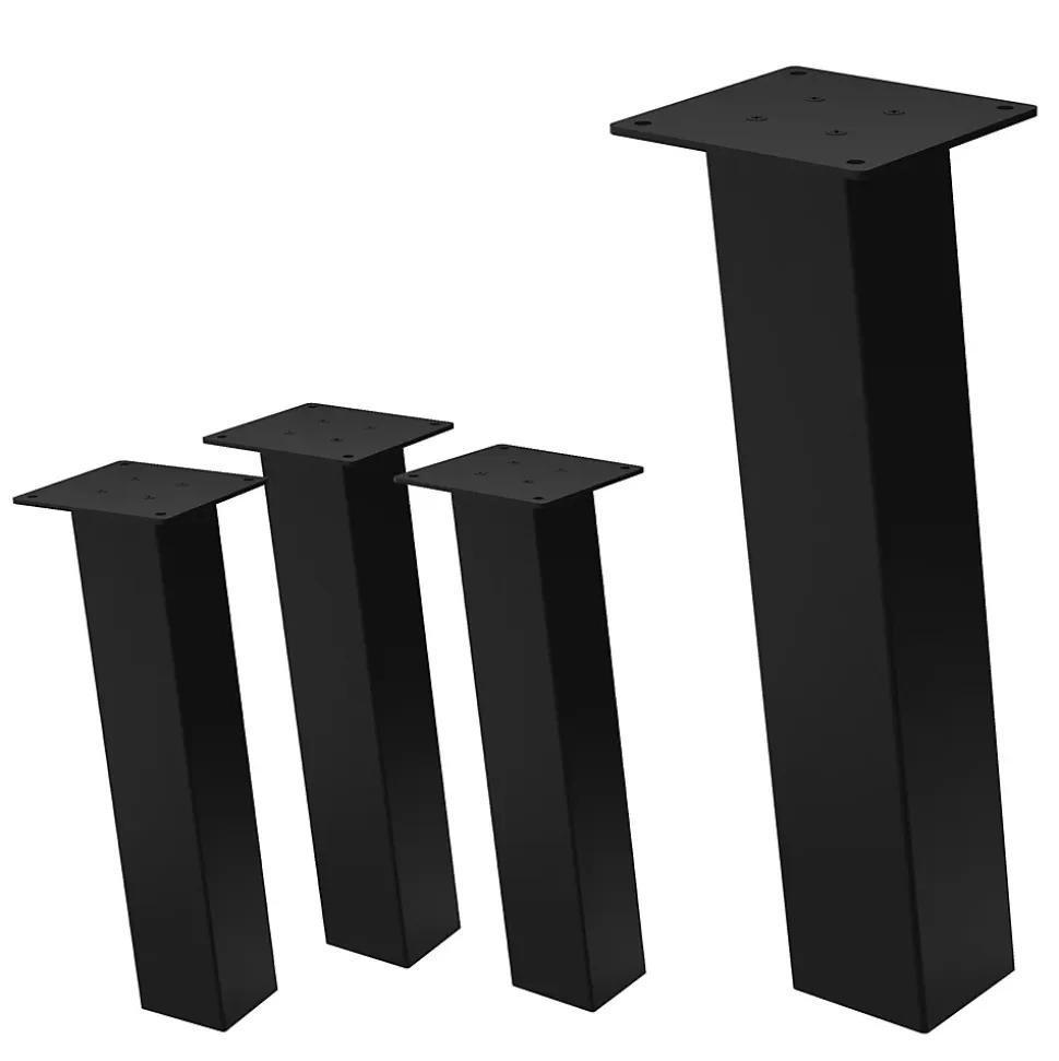 Lot de 4 pieds de table ML-Design H42 cm noir brillant inclinés en acier profil 8x8 cm design I
