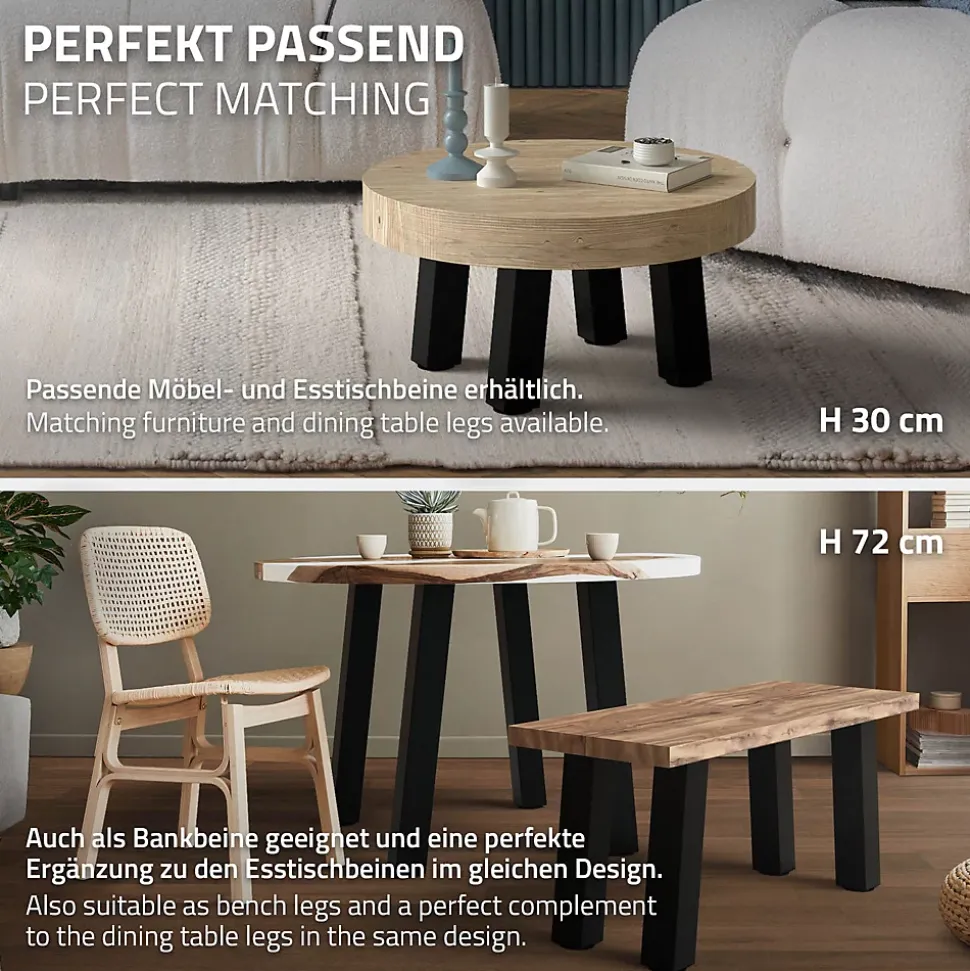 Lot de 4 pieds de table ML-Design H42 cm noir brillant inclinés en acier profil 8x8 cm design I