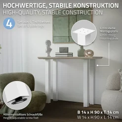 Lot de 4 pieds de table ML-Design H90 cm blanc brillant en acier profil carré 8x8 cm I-design