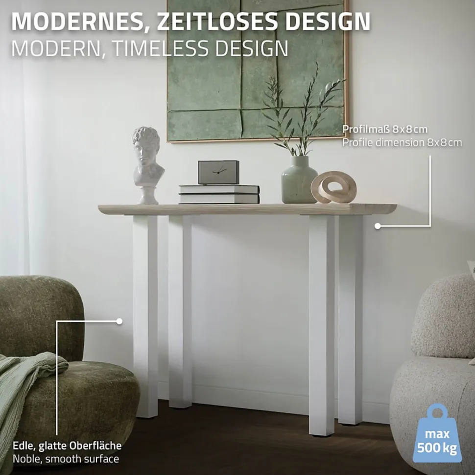 Lot de 4 pieds de table ML-Design H90 cm blanc brillant en acier profil carré 8x8 cm I-design
