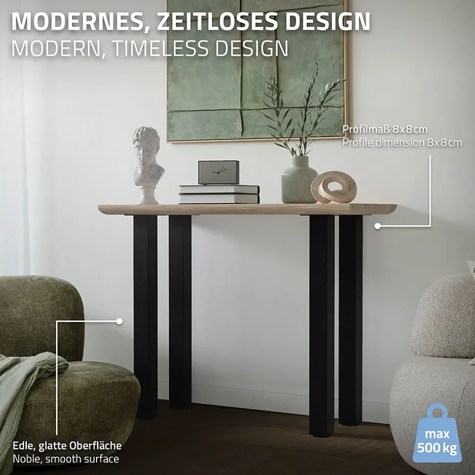 Lot de 4 pieds de table ML-Design H90 cm noir brillant en acier profil carré 8x8 cm I-design