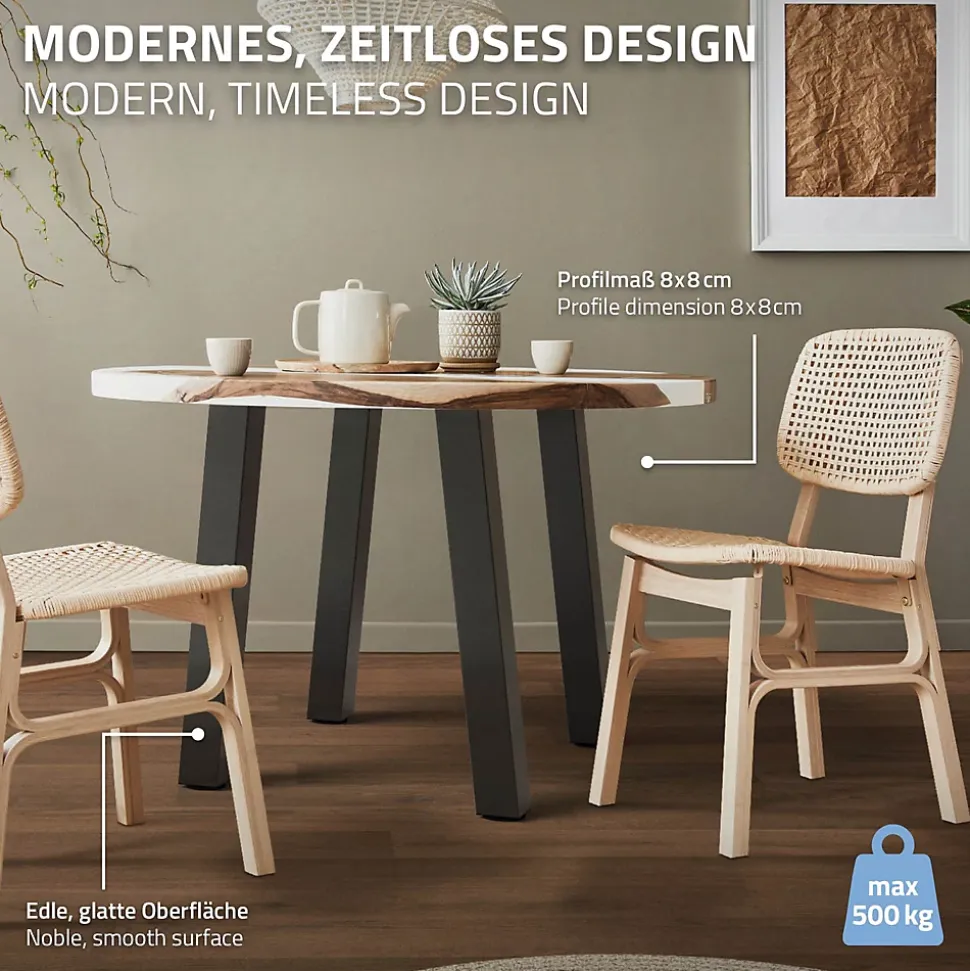 Lot de 4 pieds de table ML-Design H72 cm gris foncé inclinés en acier profil 8x8 cm design I