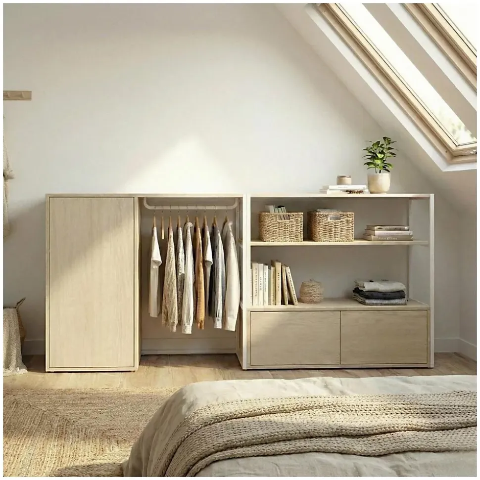 Lot de 2 portants vêtements KADRA sous combles avec caisson 200x85cm