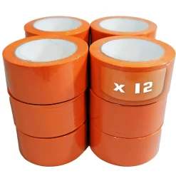 Lot de 12 Rubans adhésifs PVC orange bâtiment 50 mm x 33 m - Rouleau adhésif TECPLAST