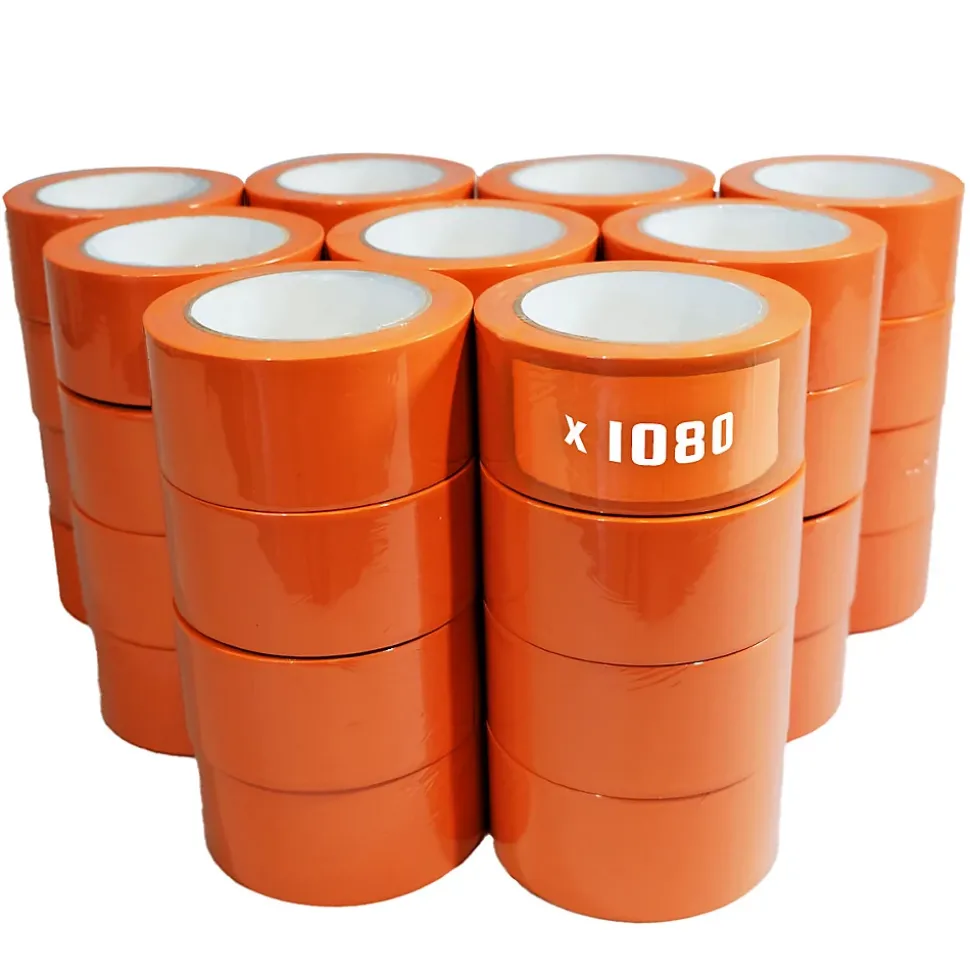 Lot de 1080 Rubans adhésifs PVC orange bâtiment 50 mm x 33 m - Rouleau adhésif TECPLAST