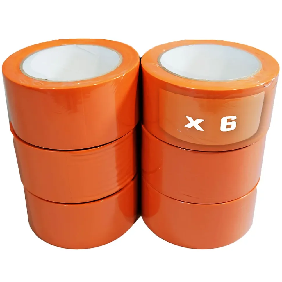 Lot de 6 Rubans adhésifs PVC orange bâtiment 50 mm x 33 m - Rouleau adhésif TECPLAST
